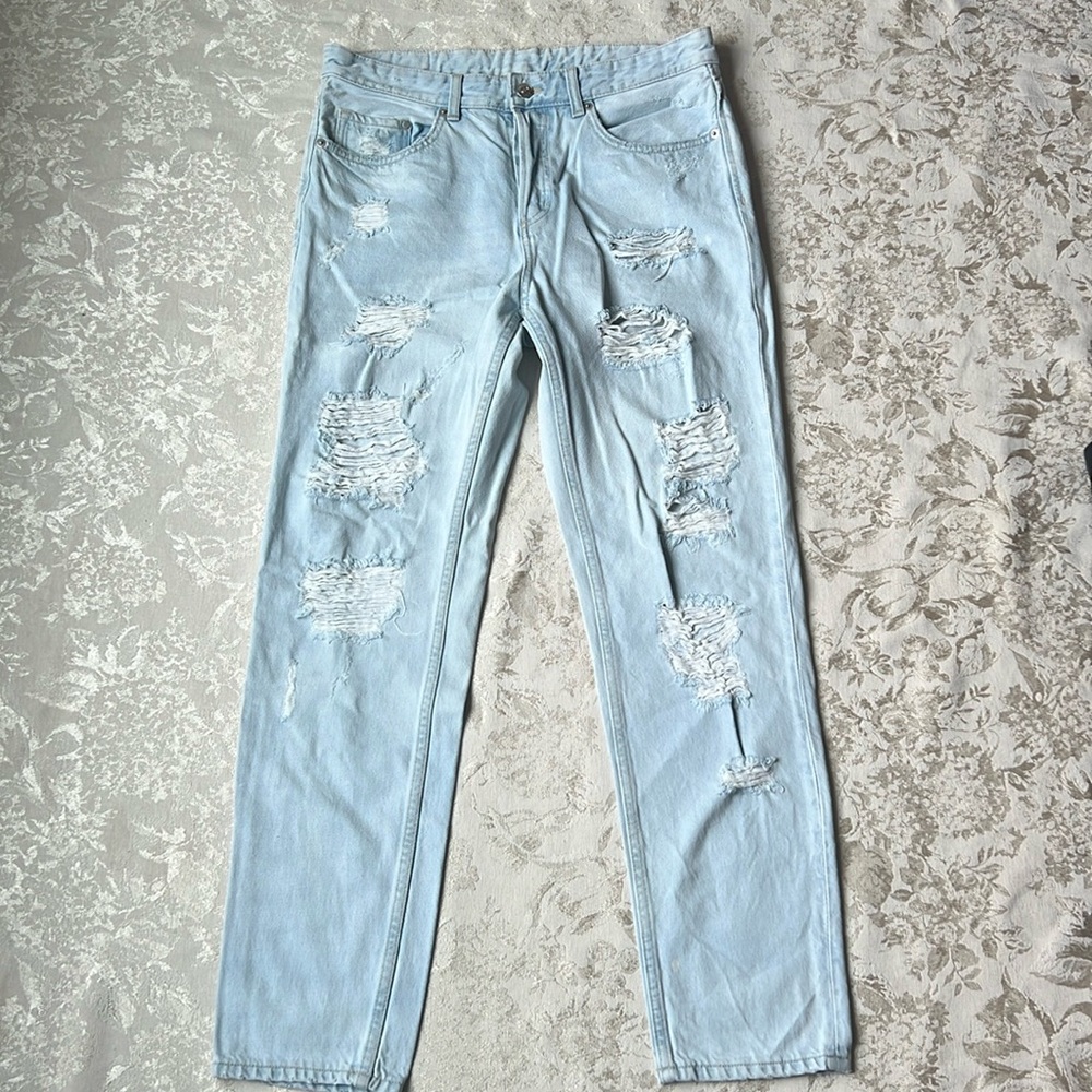 H&M &Denim Distressed Boyfriend Jeans